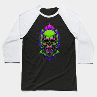 Green Neonwave Skull Baseball T-Shirt